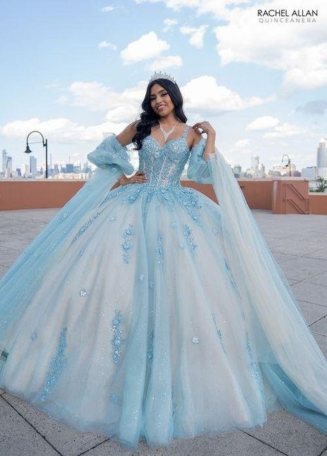 Frozen Quinceanera Dress, Quince Dresses Turquoise, Sweet 15 Dresses Quinceanera Light Blue, Cinderella Themed Quinceanera Dresses, Quinceanera Dresses Colors, Baby Blue 15 Dresses Quinceanera, Under The Sea Quinceanera Theme Dresses, Periwinkle Quinceanera Dress, Blue And White Quinceanera Dresses