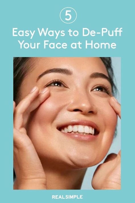 5 Easy Ways to De-Puff Your Face at Home | A skincare professional shares the easy things you can do to address the root causes of a puffy face and how to quickly de-puff a swelling face. #beautytips #realsimple #skincare #makeuphacks #bestmakeup Face Bloat, Bloated Face, Puffy Face, Facial Puffiness, Diy Beauty Tips, Simple Home Decor Ideas, Face Roller, First Aid Beauty, Dermatologist Recommended