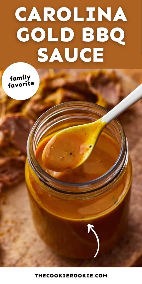 Carolina gold BBQ sauce is lighter and tangier than tomato-based sauces, but it still packs a punch! Yellow mustard is the secret ingredient! Gold Fever Sauce Recipe, Carolina Gold Sauce, Carolina Gold Bbq Sauce, Carolina Style Bbq Sauce, Gold Bbq Sauce, Gold Sauce, Make Bbq Sauce, Carolina Bbq Sauce, Mustard Bbq Sauce