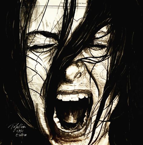 Pain Artwork Paintings, Anger Sketches, Someone Screaming Drawing, Screaming Woman Drawing, Pain Paintings Artworks, Screaming Face Drawing, Screaming Sketch, Anguish Painting, Drawing Screaming