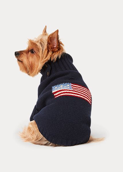 Flag Wool-Blend Dog Sweater Country Attire, Soft Dog, Dog Jumpers, Polo Ralph Lauren Sweater, Flag Embroidery, Dog Clothing, Ralph Lauren Purple Label, Dog Sweaters, Dog Sweater