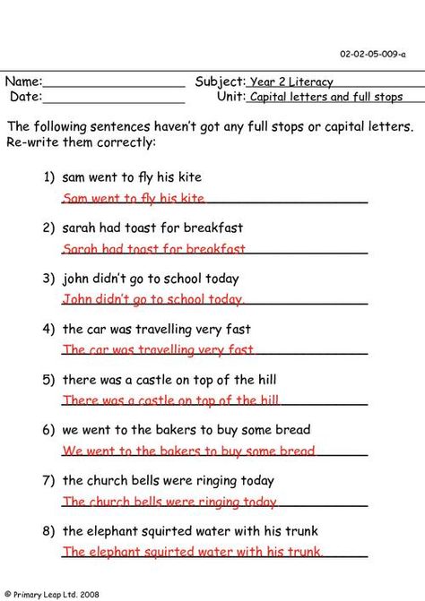 Capital letters and full stops | PrimaryLeap.co.uk Year 2 English, Nouns Lesson, Capital Letters Worksheet, A Capital Letter, Compound Words Worksheets, Classroom Tree, Jumbled Words, Punctuation Worksheets, Graduation Songs