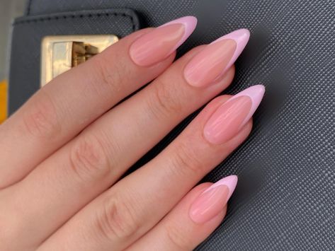 Summer French Tip Nails Almond Pink, French Tips On Almond Shaped Nails, Pink French Nails Almond Shape, Milky Pink Nails French Tip, Nail Ideas Almond Shape Classy, French Tip Acrylic Nails Almond Shape Long, Almond Nails American Tip, Pastel Pink French Tip Nails Almond, Blush Pink French Tips