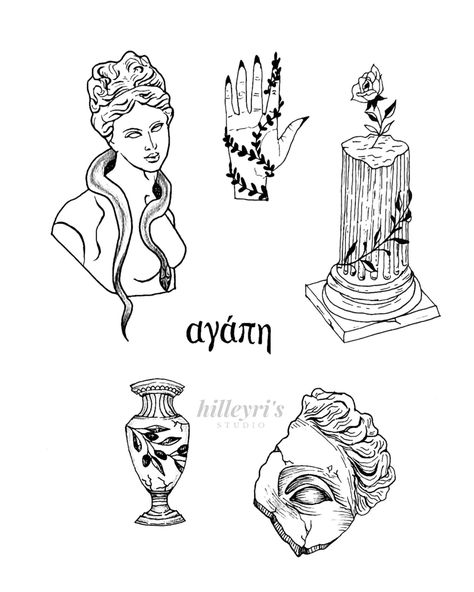 Greek mythology flash⚜️ . . . #tattoos #greekmythologytattoo #flashtattoo #minimaltattoo #tattooapprentice Cassandra Greek Mythology Tattoo, Greek Amphora Tattoo, Tattoo Greek Symbol, Greek Flash Tattoo, Green Mythology Tattoo, Greek Themed Tattoos, Hades Tattoos, Greek Myth Tattoos, Cassandra Greek Mythology