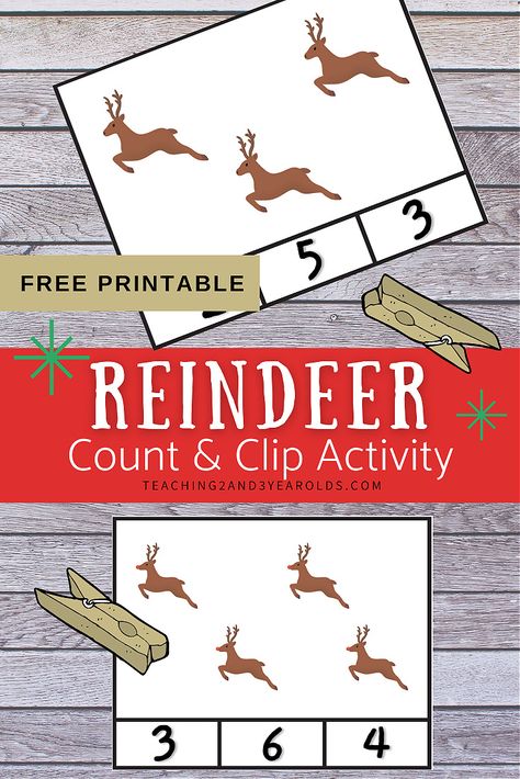 Add some simple counting with this free count and clip printable reindeer activity. A fun way to work on counting skills! #printable #math #counting #Christmas #reindeer #preschool #activity #3yearolds #teaching2and3yearolds Free December Preschool Printables, Reindeer Math Activities Preschool, Reindeer Math Preschool, Reindeer Preschool, Christmas Lesson Plan, Math Activities For Toddlers, Christmas Activities For Toddlers, Christmas Math Activities, Christmas Learning