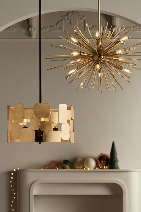 Gold pendant lighting; 2 gold pendant lights; drum pendant light; sputnick pendant light Entryway Pendant Light, Lighting Entryway, Entryway Pendant Lighting, Pendant Light Kitchen Island, Entryway Pendant, Drum Pendant Light, Starburst Pendant, Starburst Light, Pendant Ideas