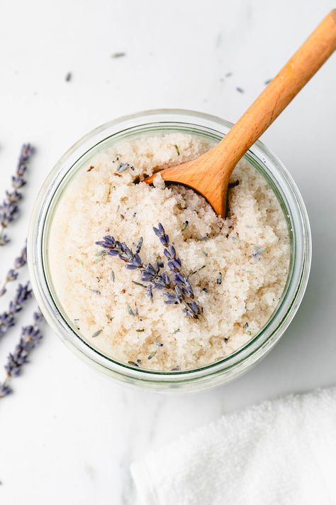 Lavender Body Scrub - The Simple Veganista Lavender Body Scrub, Lemon Scrub, Lavender Sugar, Lemon Sugar Scrub, Lavender Sugar Scrub, Culinary Lavender, Sugar Scrub Homemade, Homemade Scrub, Diy Body Scrub