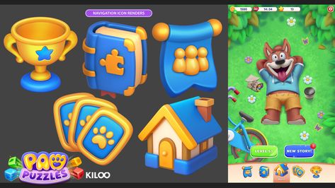 ArtStation - UI Icons - Paw Puzzles ( Kiloo Games ) Puzzle Game Ui, Game Card Design, Match 3 Games, Casual Art, Game Props, Game Ui Design, Mobile Art, Team Games, Casual Game