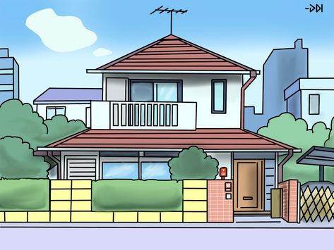 Aesthetic House Drawing Simple, Shinchan House Painting, Home Pictures Drawing, Shin Chan House Drawing, Easy Home Drawing, Shinchan House Wallpaper, Doremon House Drawing, Doraemon House Drawing, Nobita House Drawing