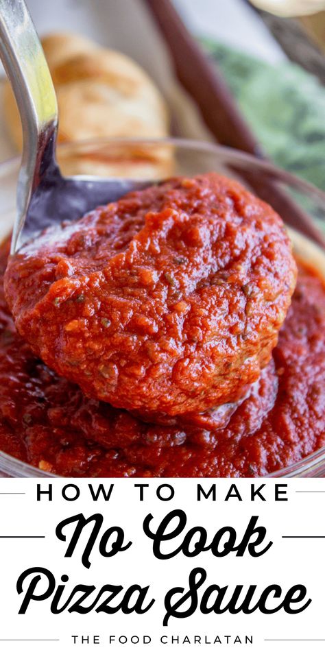 Easy No Cook Pizza Sauce Thick Pizza Sauce, How To Make Your Own Pizza Sauce, Pizza Sauce No Cook, Spicy Pizza Sauce, No Cook Pizza Sauce, Outdoor Pizza Oven Recipes, Pizza Sauce Easy, Side Foods, Delicious Sauces