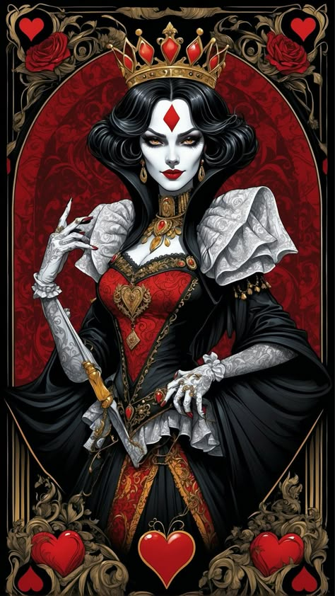 Dark Disney Art, Queen Of Hearts Alice, Alice In Wonderland Artwork, Dark Alice In Wonderland, Wonderland Artwork, Modele Fitness, Playing Cards Art, Queen Aesthetic, Dark Disney