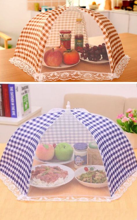 Keep the flies off your food with these Gingham Food Umbrellas! Outdoor Picnic Food, Food Net, Bbq Picnic, Food Cover, Grid Style, Food Covers, Picnic Food, Grid Design, Diy Sewing Projects