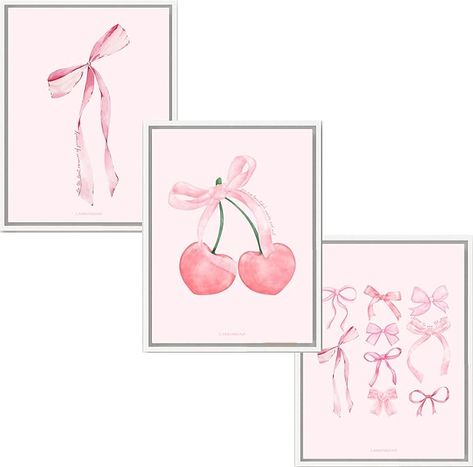 LARKINROAD Set of 3 Pink Bow and Cherry Posters - 12 x 16 Unframed - Preppy Dorm Decor, Room Decor Aesthetic, Coquette Pink Decor - Eco-Friendly, Made in USA Pink Dorm, Pink Room Decor, Preppy Room Decor, Preppy Room, Room Pictures, Pretty Room, Pink Decor, Pink Room, Room Aesthetic