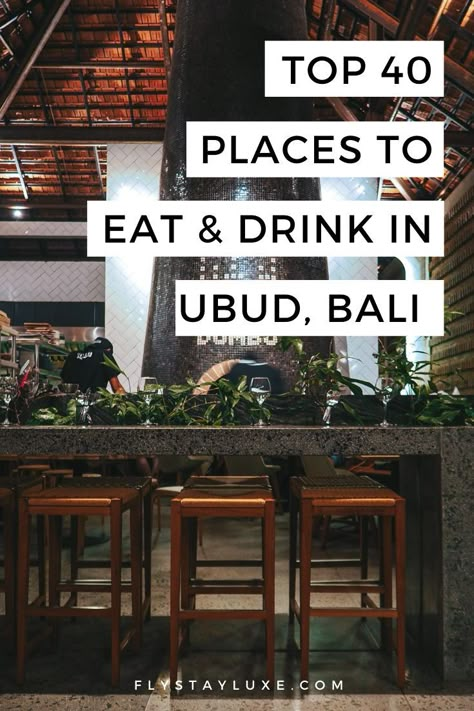 UBUD FOODIE GUIDE: The 40 best places to eat and drink in Ubud, Bali. This extensive list of restaurants, cafes and bars are all located around Ubud and near the Ubud markets. Including breakfast cafes, the best coffee, healthy organic cafes, places that serve vegetarian and vegan food, traditional Balinese food, upmarket restaurants and where to find yummy pizza, burgers etc. Best Restaurants in Ubud | Ubud Restaurants Bali | Where to Eat in Ubud Bali | Best Places to Eat in Ubud Ubud Bali Restaurants, Best Restaurants In Bali, Ubud Restaurants, Bali Cafe, Balinese Food, Bali 2023, Bali Restaurant, Yummy Pizza, Bali Food