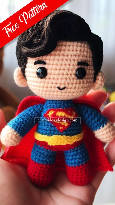 Superman Amigurumi - Free Pattern Superman Crochet Pattern, Disney Crochet Patterns, Crochet Disney, Pola Amigurumi, Crochet Animals Free Patterns, Crochet Amigurumi Free, Fun Crochet Projects, Crochet Doll Pattern, Amigurumi Free