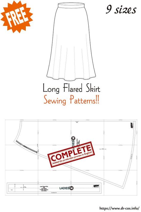 Long Flared Skirt Sewing Patterns - Free & Easy to Sew Skirt Patterns Sewing Free, Long Skirt Sewing Pattern, Skirt Sewing Pattern Free, Skirt Sewing Patterns, Flared Skirt Pattern, A Line Skirt Pattern, Skirt Pattern Easy, Long Flared Skirt, Skirt Pattern Free