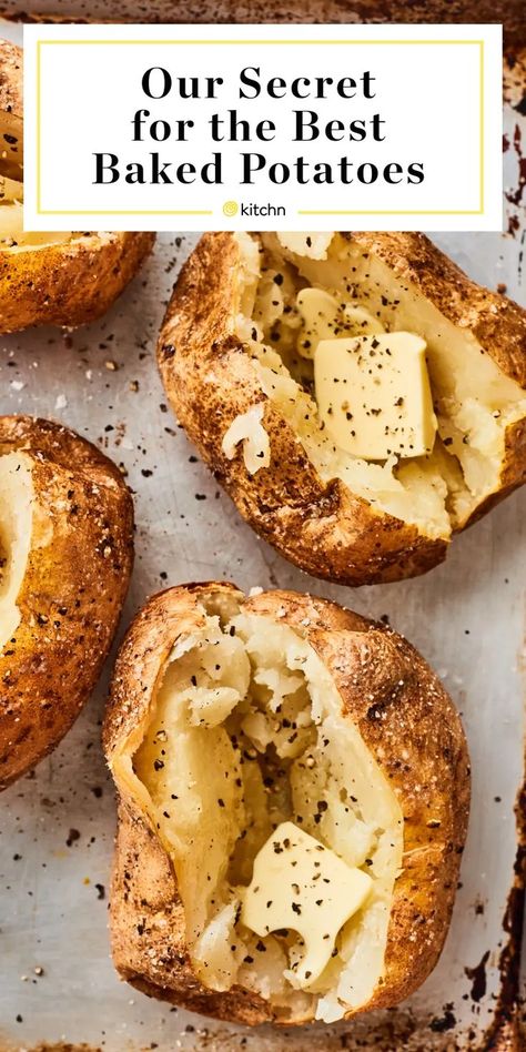 3 Keys to Achieving British-Style Baked Potatoes Making baked potatoes isn’t difficult, but here are the tips that made the most difference. Slice them first. Like most Americans, I typically poke holes all over the potatoes before baking them to ensure they don’t explode in the oven. But Jo suggests slicing a cross shape about 1/4-inch thick into each potato. This helps them release some steam, makes the interior more fluffy, and also makes them easier to slice into when they’re pipin Best Baked Potatoes, Best Baked Potato, Making Baked Potatoes, Potato Recipes Side Dishes, Potato Side Dishes, Baked Potatoes, Potato Dishes, Veggie Dishes, Vegetable Dishes