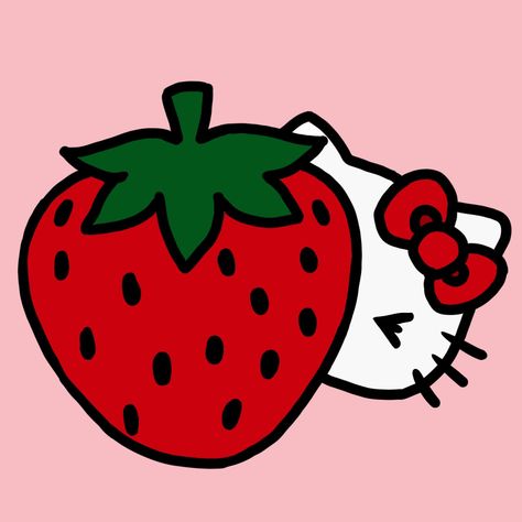 I love hello kitty Bremen, Strawberry Hello Kitty Painting, Strawberry Widgets Aesthetic, Strawberry Hello Kitty Pfp, Strawberry Pfps Aesthetic, Kawaii Strawberry Art, Aesthetic Strawberry Drawing, Strawberry Art Cute, Strawberry Drawing Cute