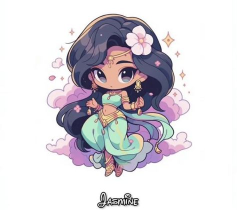 Chibi Disney Princess, Jasmine Drawing, Chibi Princess, Disney Chibi, Disney Princess Enchanted Tales, Chibi Disney, Disney Cuties, Disney Princess Characters, Disney Princess Artwork