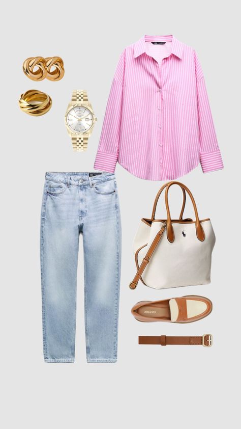 Uma camisa listrada rosa pra sair um pouco do meu azul preferido Casual Work Outfits Women, Casual Day Outfits, Casual Work Outfits, Work Outfits Women, Casual Style Outfits, Newest Trends, Outfits Casuales, Work Casual, Work Outfit