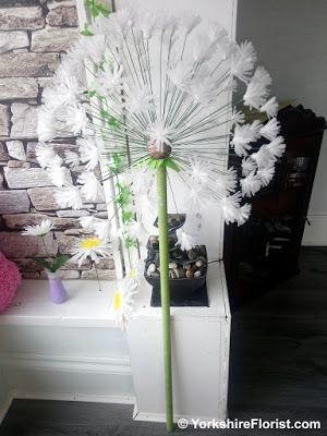 Yorkshire Florist: Giant Dandelion Clock How To Make A Giant Dandelion, Dandelion Ren Faire, Giant Dandelion Staff, Giant Dandelion Prop, Dandelion Staff Cosplay, Diy Dandelion Staff, Dandelion Staff Diy, Giant Dandelion Diy, Giant Mushrooms Diy