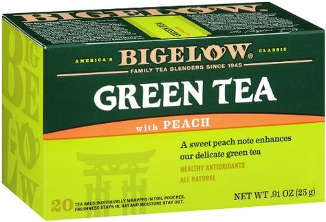 Bigelow Green Tea with Peach, 20-Count Boxes (Pack of 6) >>> Additional info @ : Fresh Groceries Earl Grey Green Tea, Caffeine In Tea, Bigelow Tea, Decaffeinated Tea, Green Tea Lemon, Black Tea Blends, Best Green Tea, Green Tea Bags, Organic Green Tea