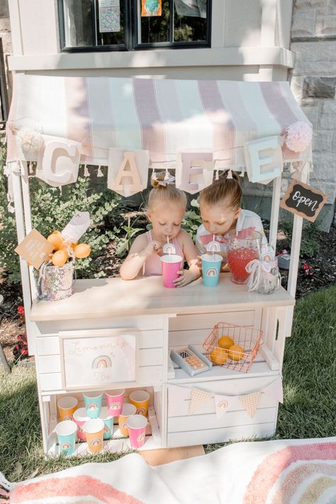 Our DIY Lemonade Stand – Squish & Sprout Kids Fruit Stand, Kids Market Stand, Kids Lemonade Stands, Kids Lemonade, Diy Lemonade Stand, Diy Lemonade, Storage Crates, Snack Stand, Diy Carnival