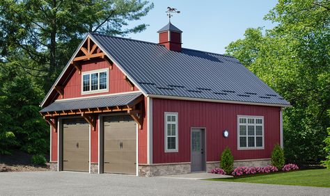 Door Arbor, Red Garage, Attic Truss, Carriage House Doors, Stair Slide, Craftsman Trim, Amish Barns, Stair Ladder, Roof Sheathing