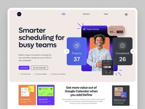 Scheduling tool Landing Page Website Design by Masud Rana on Dribbble Software Website Design, College Website Design, Tech Landing Page, Banner Website Design, Ux Ui Design Inspiration, Tech Website, Kings College, Layout Web, Best Landing Page Design