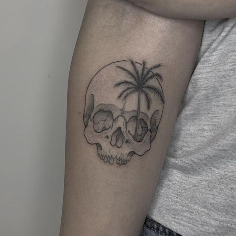 Tattoo uploaded by Lauren • Skull and palm tree. #fineline #palmtree #skull #summer #vibes #forearm • 1568800 • Tattoodo Skull Tree Tattoo, Skulls With Flowers, Rose And Butterfly Tattoo, Crab Tattoo, Explore Tattoo, Tree Tattoo Designs, Palm Tree Tattoo, Tattoo Now, My Diary