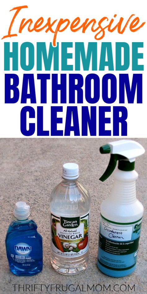 This DIY homemade bathroom cleaner is made from just two ingredients and cuts through soap scum like nothing else!  Plus it's cheap and will help you avoid using chemical laden alternatives. #thriftyfrugalmom #homemadecleaner #bathroomcleaner Homemade Bathroom Cleaner, Natural Bathroom Cleaner, Diy Bathroom Cleaner, Homemade Shower Cleaner, Bathtub Cleaner, Diy Bathtub, Homemade Cleaning Supplies, Cleaner Recipes, Homemade Cleaning Products