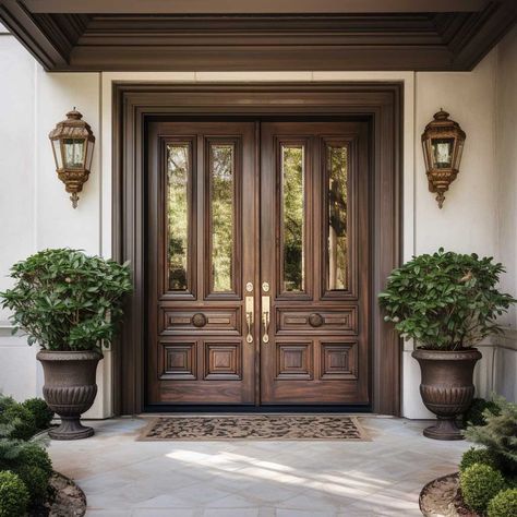 9+ Main Entrance Double Door Designs That Will Leave Your Guests in Awe • 333+ Images • [ArtFacade] Double Front Entry Doors Wood, Wooden Double Doors Entrance Front Entry, Wooden Double Front Doors Entrance, Entrance Double Door Design, Double Door Front Entry, Modern Double Doors Entrance, Entrance Double Door, Large Front Doors, Wooden Double Front Doors