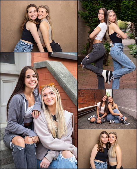 Photoshoot Poses For Best Friends, Best Friend Poses For Pictures, Sisters Photo Poses, Senior Picture With Friends Ideas, Friends Foto Ideas, Senior Pictures With Siblings, Silly Best Friend Pictures, Posing For Pictures With Friends, Best Friend Poses Ideas