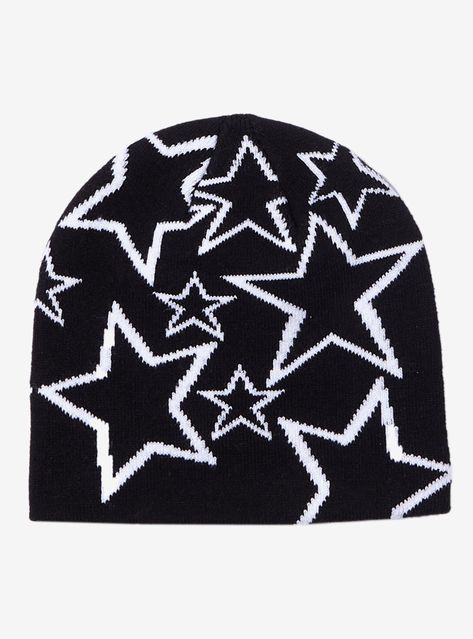 Add some star power to your outfit with this knit beanie! It features white star outlines in different sizes knit all over.100% acrylicImported Cute Hat Aesthetic, Hat With Stars, Star Beanie, Star Hat, Cool Beanies, Star Outline, Hello Kitty House, Star Clothing, Cute Beanies