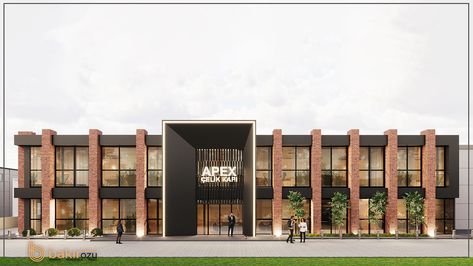 APEX - FACTORY :: Behance Industrial Facade Design, Facade Design Modern, Factory Facade Design, Concept Landscape, Industrial Facade, Black Architecture, Building Front Designs, School Building Design, Commercial Design Exterior