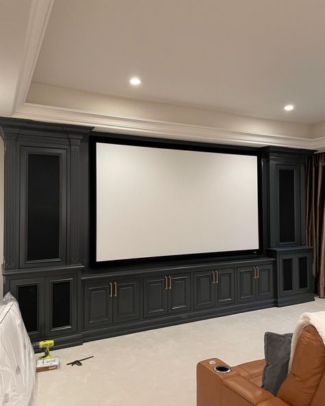 Home Theatre Project - Traditional - Home Theater - Phoenix - by Phoenix Fine Painting LLC | Houzz Modern Theater Seating, Movie Theater Cabinets, Lorraine, White Cinema Room, Theatre Room With Bar, Navy Theater Room, Basement Ideas With Projector, Basement Built Ins With Projector, Media Room Cabinets Built Ins