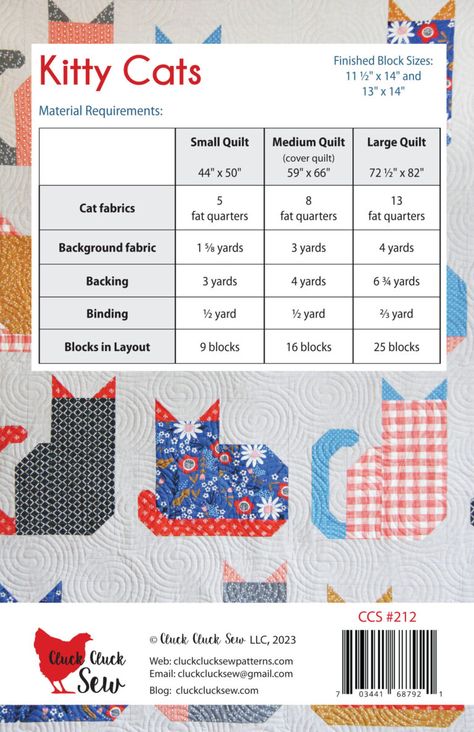 Kitty Cats #212 - Cats Quilt, Cat Quilt Block, Unique Quilt Pattern, Cat Quilt Patterns, Cluck Cluck Sew, Quilt Sewing Patterns, Cat Quilt, Precut Quilts, Modern Quilt Patterns