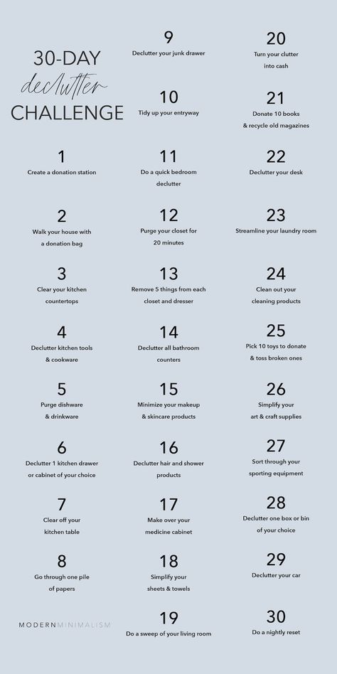 The Ultimate 30-Day Declutter Challenge - Modern Minimalism Decluttering Ideas Minimalism, Minimalism Tips, Minimalist Challenge, Minimalism Challenge, 30 Day Ab Challenge, Decluttering Inspiration, Declutter Home, Declutter Challenge, 30 Day Abs