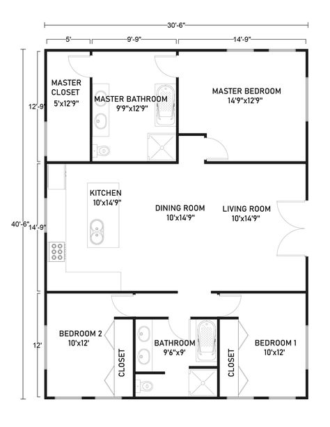 Amazing 30x40 Barndominium Floor Plans - What to Consider How To Build Your Own House Floor Plans, 40x 30 House Plans, 40 By 60 Barndominium, First Home Floor Plans, 30x40 Apartment Plan, Barndominium Floor Plans 30x40, Cheapest Floor Plans To Build, 32x60 House Floor Plans, Small 3 Bed 2 Bath Floor Plans