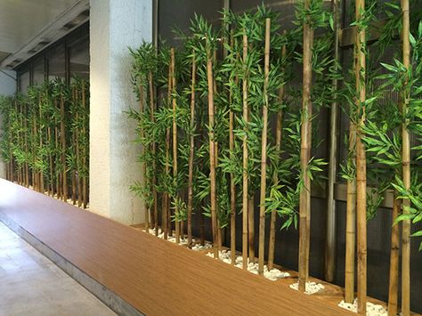 Bamboo Partition Interior Design, Bamboo Wall Garden, Bamboo Wall Design, Plants Decoration Ideas, Bamboo Plant Decor, Interior Plant Design, Indoor Bamboo, Bamboo Home, Interior Design Plants