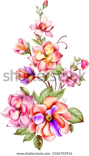 Enthusiasm Bold Unbridled By Flowers Leaves Stock Illustration 2106703916 | Shutterstock Hd Flowers, Mughal Art Paintings, Painting Flowers Tutorial, Botanical Flower Art, Print Design Art, Flower Art Drawing, Watercolor Flower Art, Flower Art Images, Flower Phone Wallpaper