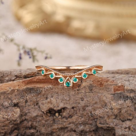 Emerald Stackable Ring, Emerald Ring Stack Wedding Bands, Emerald Gemstone Stackable Wedding Rings, Emerald And Round Wedding Band, Wedding Stackable Emerald Rings In Yellow Gold, Emerald And Opal Wedding Band, Victorian Style Rings, Anniversary Gifts For Her, Wedding Ring Unique