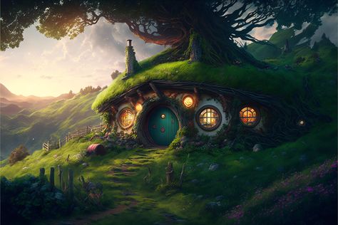 Hobbit Home, Faerie Aesthetic, Gnome Pictures, Devian Art, Tolkien Art, Ace Of Hearts, Hobbit House, The Shire, Autumn Scenery