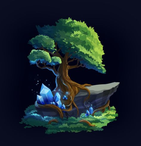 ArtStation - Magic Tree, Olga Chernik Magic Tree Illustration, Magical Tree Art, Fantasy Tree Art, Magic Tree Art, Magical Trees, Fantasy Tree, Magical Tree, 2d Game Art, Isometric Art