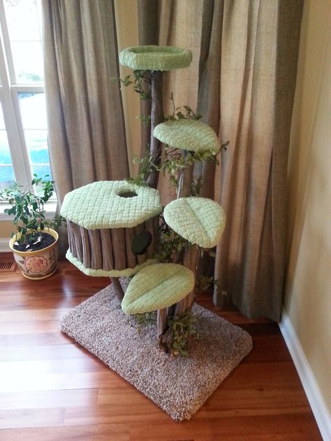 Cottage Core Cat Tree, Cute Cat Tower Ideas, Creative Cat Trees, Senior Cat Tree, Moss Cat Tree, Fairy Cat Tree, Witchy Cat Tree, Unique Cat Tree Diy, Fun Cat Tree