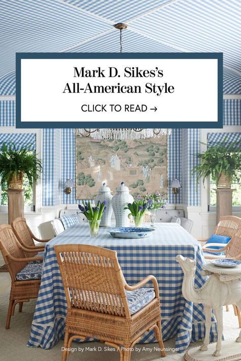 Mark D Sikes Living Room, Mark Sikes Kitchen, Mark Sikes Interiors, Mark Sikes Dining Room, Mark D Sikes Interiors, Chinoiserie Dininh Room With Area Rug, Mark Sikes, Inspirational Homes, Wicker Ottoman