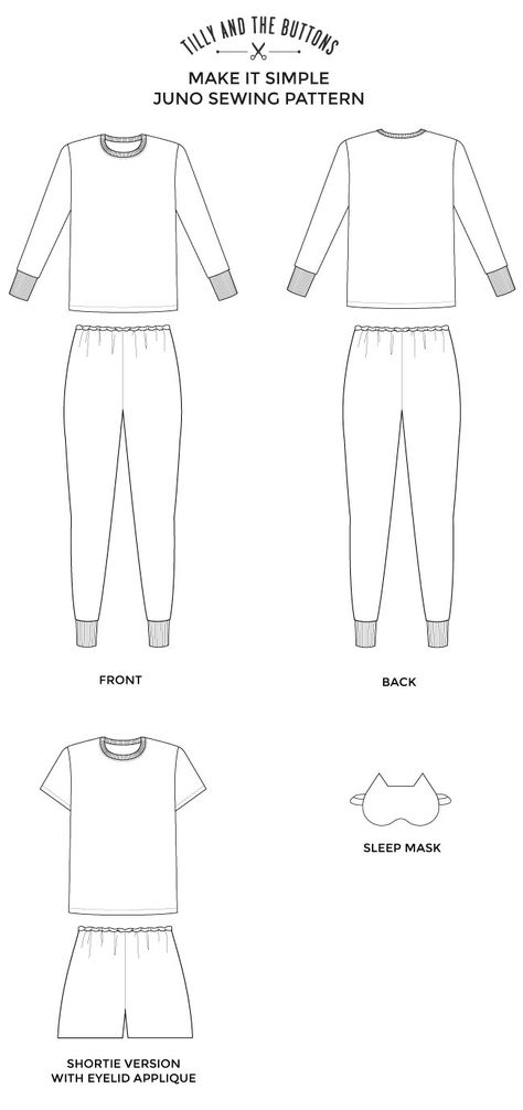 Juno pyjamas sewing pattern - Make It Simple - Tilly and the Buttons Pyjama Sewing Pattern Women, Pyjama Pattern Free, Pyjamas Sewing Pattern, Free Pyjama Sewing Patterns, Pyjama Sewing Pattern, Pyjama Pattern, Pajamas Diy, Sewing Patterns Free Beginner, Childrens Pyjamas