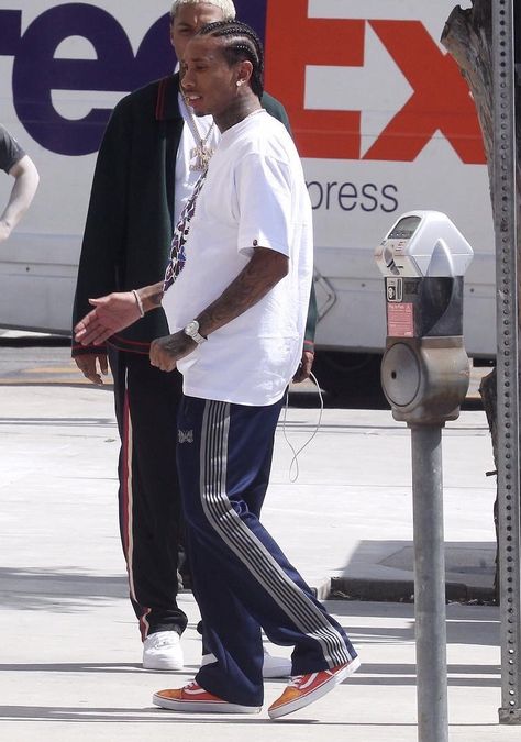 SPOTTED: Tyga In BAPE T-Shirt, Needles Track Pants And Custom Vans – PAUSE Online | Men's Fashion, Street Style, Fashion News & Streetwear Vans Styling, Comfy Street Style, Needles Track Pants, Bape T Shirt, British Fashion Awards, Gq Men, Fashion Street Style, Sneaker Release, Custom Vans