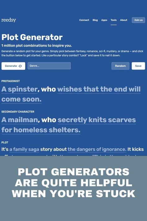 The Reedsy Plot Generator Plot Generator, Writing Apps, Writers Notebook, Homeless Shelter, Writing Ideas, Writers Block, Generators, Self Publishing, Book Publishing