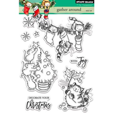 Penny Black - Christmas - Clear Photopolymer Stamps - Gather Around Cards Masculine, Christmas Tree Images, Black Cards, Penny Black Cards, Owl Punch, Penny Black Stamps, Clear Acrylic Stamps, Paper Smooches, Whimsy Stamps